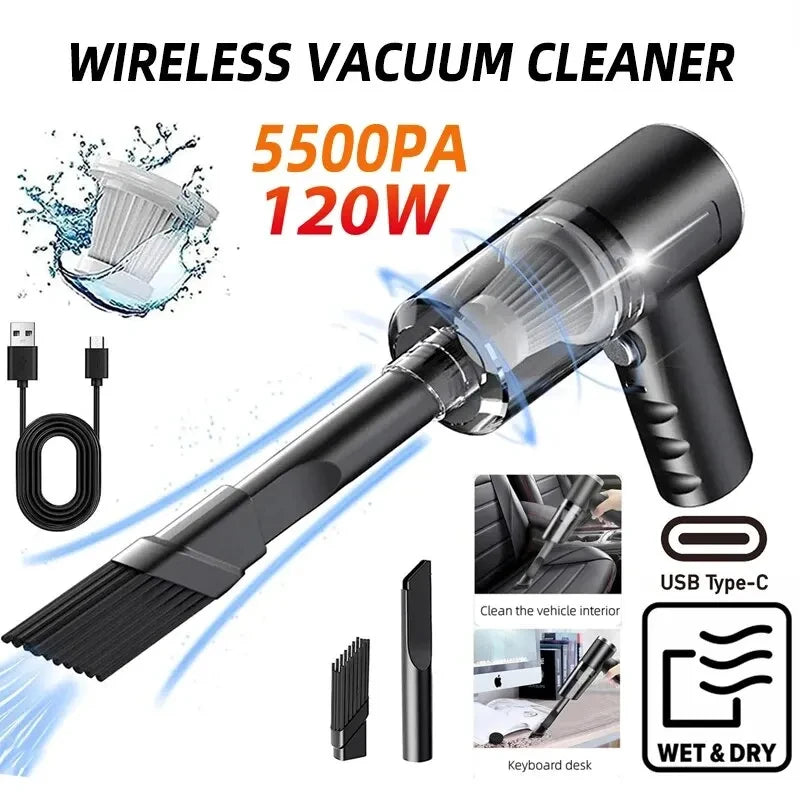 2 in 1 Wireless Vacuum Cleaner Dual Use for Home and Car 120W High Power Powerful Vacuum Cleaner Black